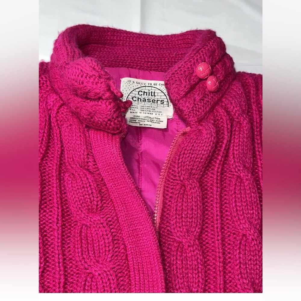 Barbie sweater jacket Chill chasers HOT PINK knit puff sleeves Zip up QUILTED M - Picture 11 of 14